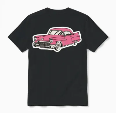 Retro Pink Cadillac Unisex T-Shirt - Black