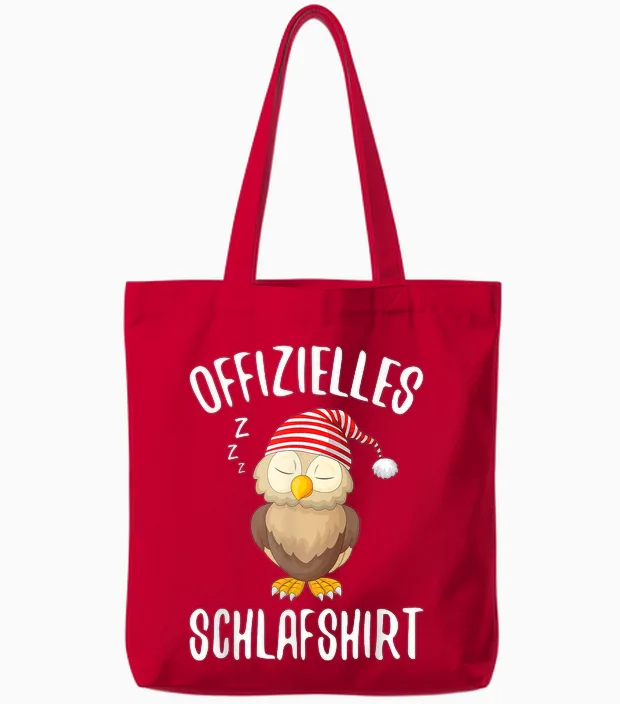 Official Sleep Shirt Owl Sleeping Saying T-Shirt, Black Tote Bags in Red