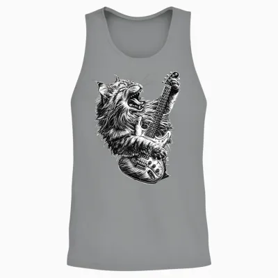 Music Cat Jamming with a Passion for Guitar and Rock T-Shirt, Black, S Unisex Tank Top - Sport Grey