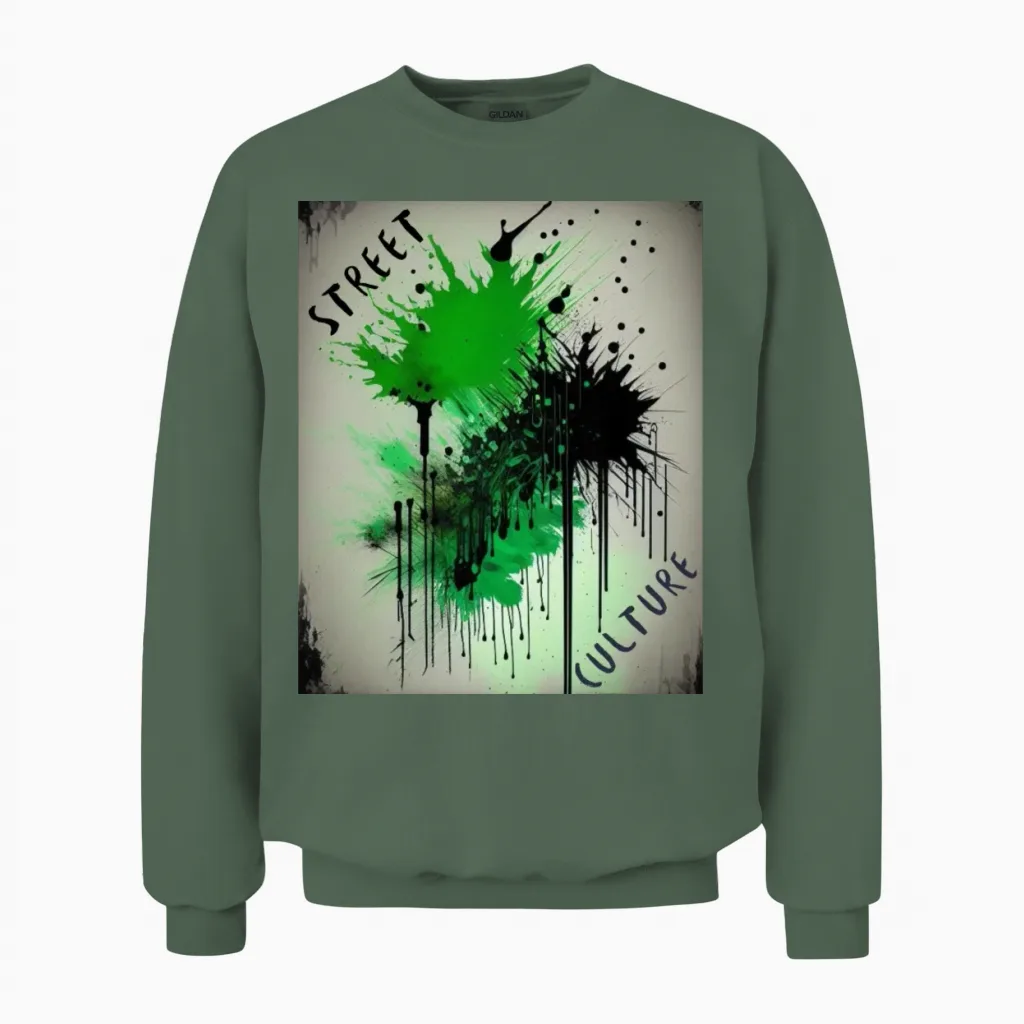 Street Culture Grunge Style Unisex Sweatshirt in Military Green