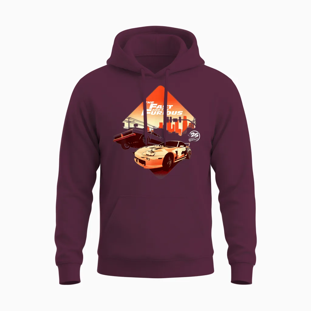 Fast & Furious 25th Anniversary Skyline Unisex Hoodie in Maroon