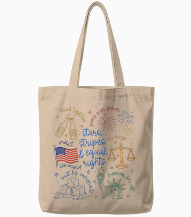 Stars Stripes & Equal Right Doodle Usa Political Liberal Tote Bags in Natural