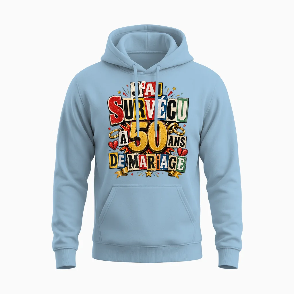 Noces D'or Humour J'ai Survécu à 50 Ans De Mariage Cadeau Unisex Hoodie in Light Blue