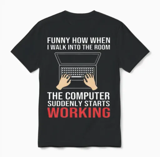 Funny Computer Nerd Helpdesk Tech Support Humor Unisex T-Shirt in Black