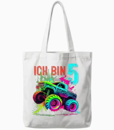 Kinder Ich Bin 5 Jahre Junge Mädchen 5. Geburtstag Monster Truck Tote Bags - White