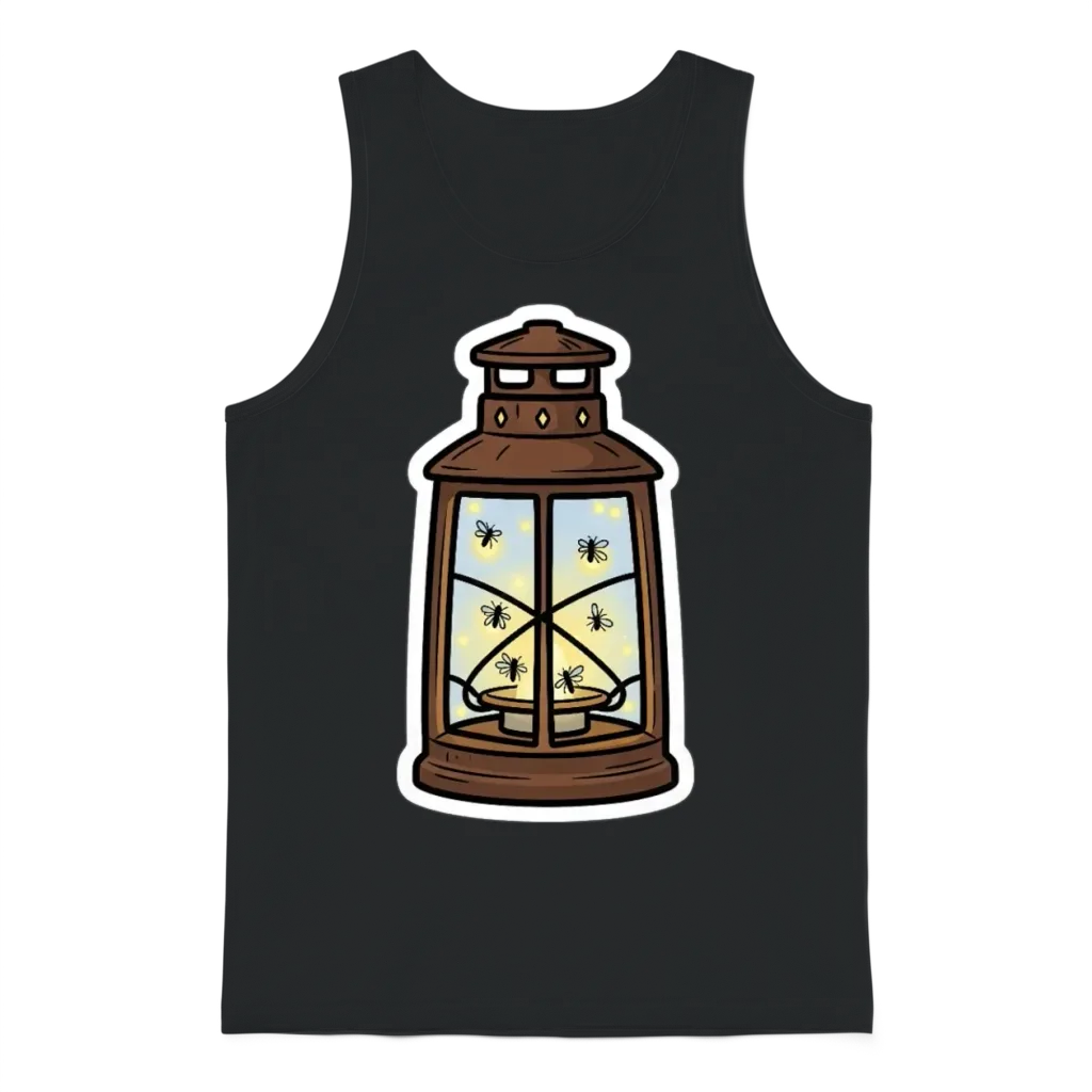 Glowing Firefly Lantern Illustration Unisex Tank Top - Black