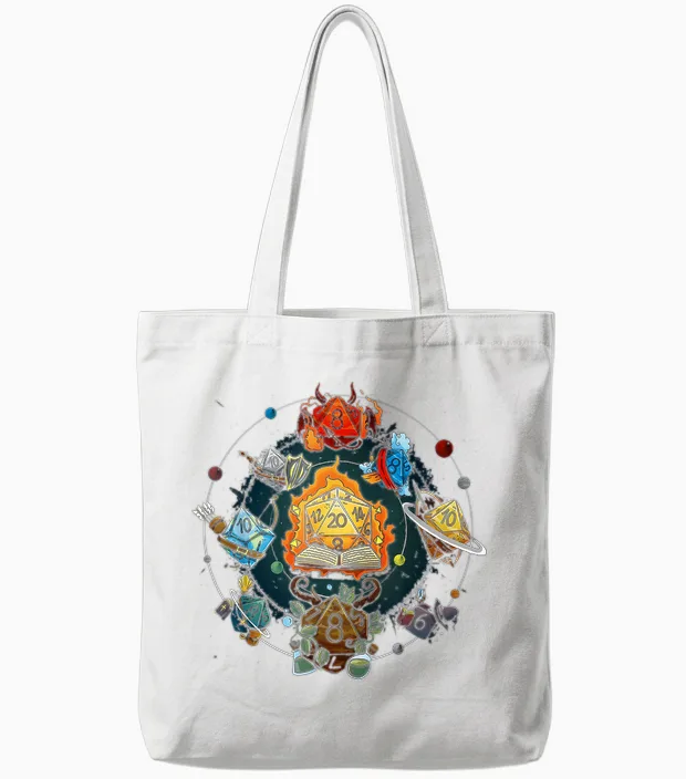 Funny Dice Role Playing Game 20 Pages T-Shirt, Black Tote Bags in White