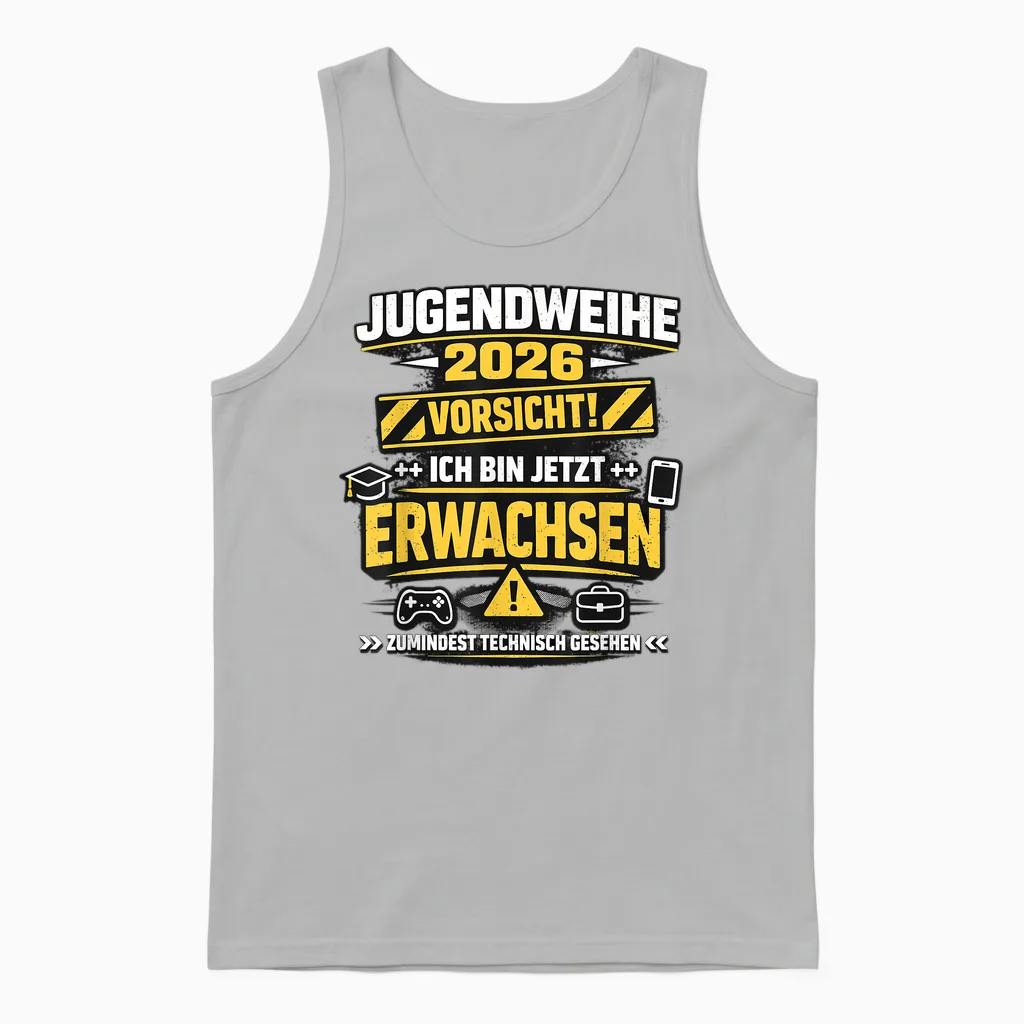 Jugendweihe 2026 Vorsicht Ich Bin Jetzt Erwachsen Unisex Tank Top in Ash
