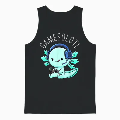 Otaku Lifestyle Threads Shirt Co. Gamesolotl Axolotl Gamer Anime Gifts Kawaii Boys Girls T-Shirt, Black Unisex Tank Top - Black