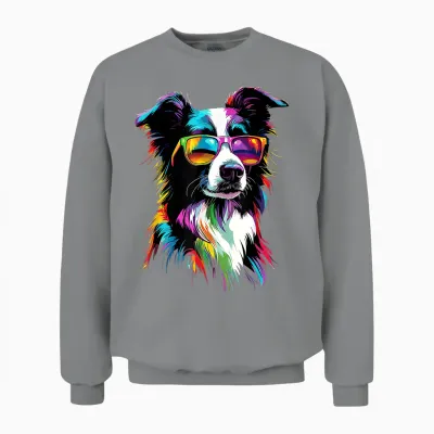 Border Collie with Sunglasses Puppy Cute Border Collies Unisex Sweatshirt - Sport Grey
