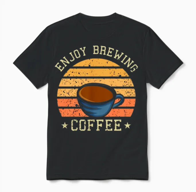 Enjoy Brewing Coffee Retro Unisex T-Shirt - Black