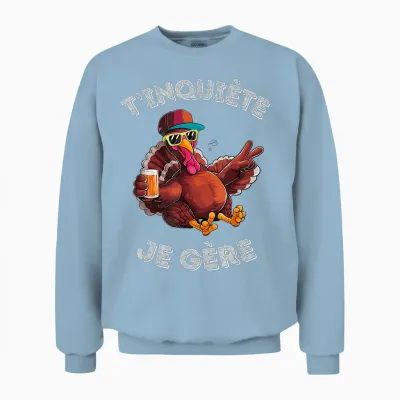 Accessory Turkey Turkey Humour Beer Aperitif T'inquiète Je T-Shirt, Black, S Unisex Sweatshirt - Light Blue