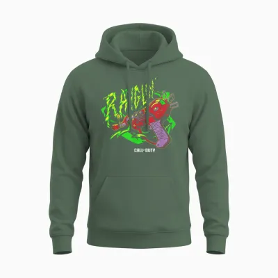 Call of Duty Raygun Zombie Green Neon Big Chest Retro Logo T-Shirt, Black, S Unisex Hoodie - Military Green
