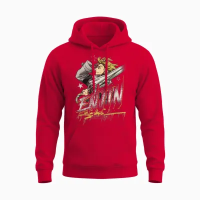 Enjin Portrait Outline with Stars Anime Unisex Hoodie - Red