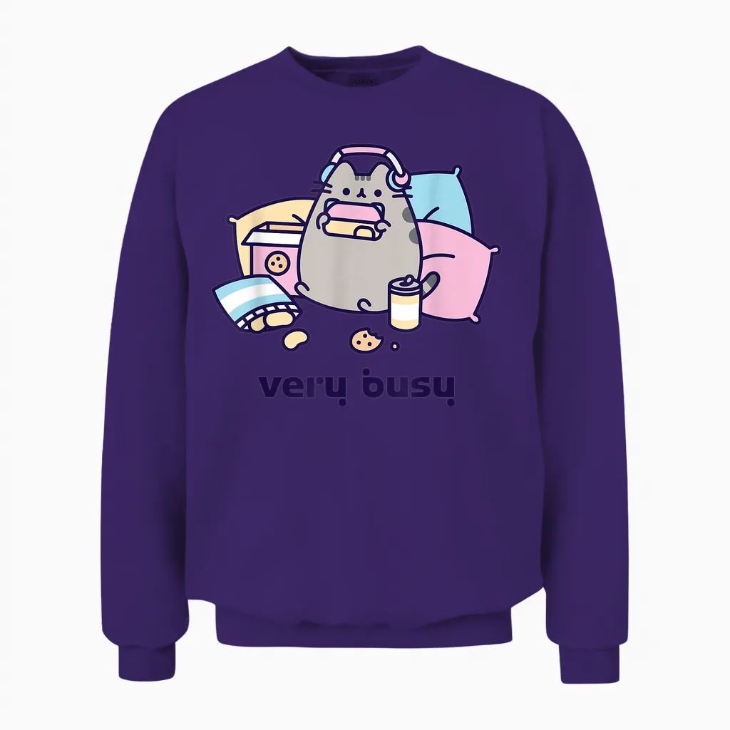 Pusheen Very Busy Gaming Unisex Sweatshirt in Purple
