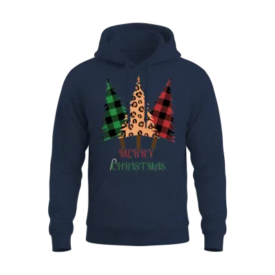 Plaid Pattern ,leopard Print Christmas Tree Unisex Hoodie - Navy