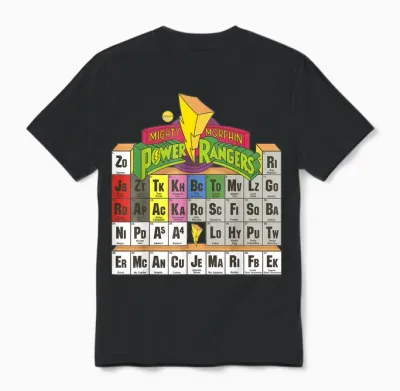 Power Rangers Vintage Colour Periodic Table Unisex T-Shirt - Black