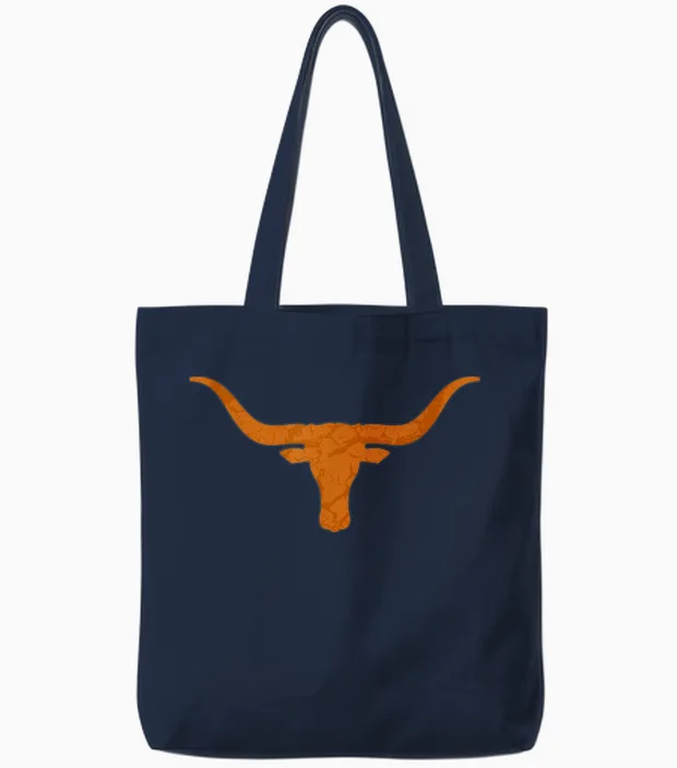 Hook'em Horns Bull with Vintage Distressed Long Horn Tote Bags in Navy