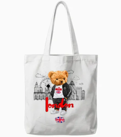 London Royal Teddybär Bad Boy Illustration Grafik Anime Tote Bags - White
