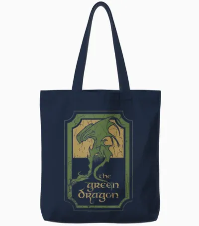Lord of the Rings Green Dragon Tavern T-Shirt Small Tote Bags - Navy