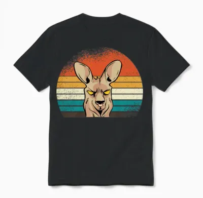 Kangaroo in Retro Sunset Unisex T-Shirt - Black