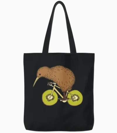 Kiwi Riding Bike with Kiwi Wheels Tote Bags - Black