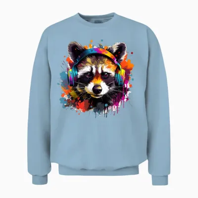 Waschbär Musik Kopfhörer Bunt I Waschbär Mit Kopfhörer Unisex Sweatshirt - Light Blue