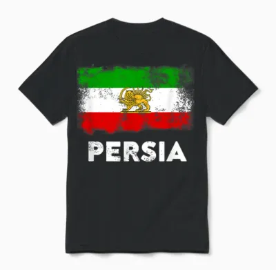 Persia Flag Old Iran Flag Lion Sun T-Shirt, Black, S Unisex T-Shirt - Black