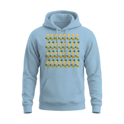 Yellow Retro Ananases Pattern Unisex Hoodie - Light Blue