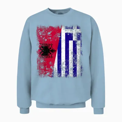 Albania Greece Half Flag Albanian Greek Hellas Heritage Unisex Sweatshirt - Light Blue