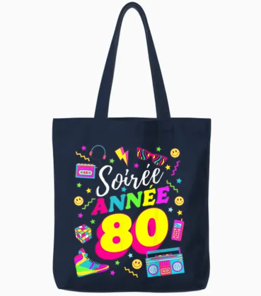 Party 80s Birthday Party 80s Retro Style T-Shirt, Black, S Tote Bags - Navy