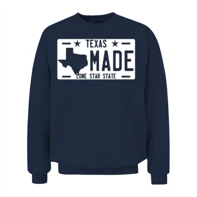 Texas Made License Plate Unisex Sweatshirt - Navy