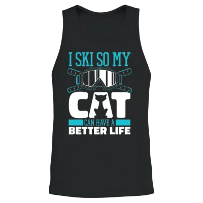Skiing Skier Cat Unisex Tank Top - Black
