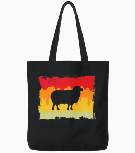 Sheep Retro Tote Bags in Black