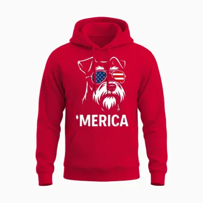 Patriotic Miniature Schnauzer Dog 'merica 4th of July Funny Unisex Hoodie - Red
