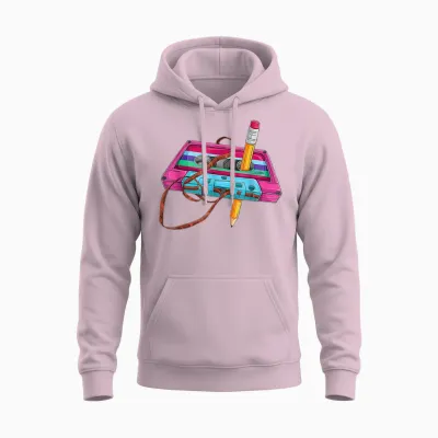 80 90s Outfit Women's Party Fancy Dress Retro Cassette T-Shirt, Black Unisex Hoodie - Light Pink