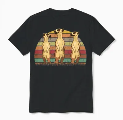 Meerkat Vintage Retro Unisex T-Shirt - Black