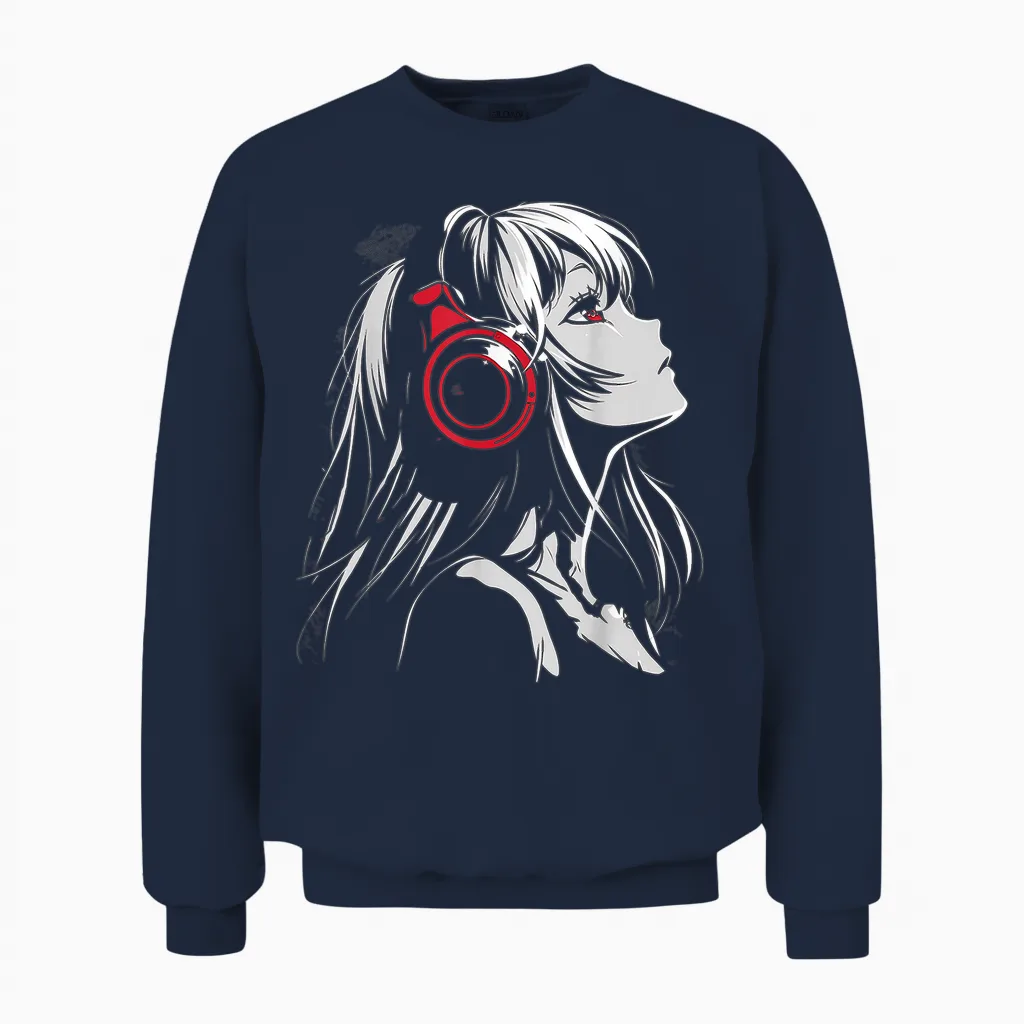 Anime Manga Pattern Helmet Illustration Anime T-Shirt, Black, S Unisex Sweatshirt in Navy