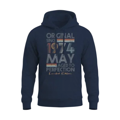 50th Birthday Vintage May 1974 Original Since 1974 Unisex Hoodie - Navy