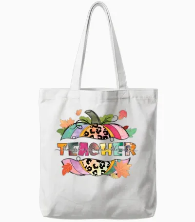 Thanksgiving Teacher Gift, Blessed Teacher Tote Bags - White