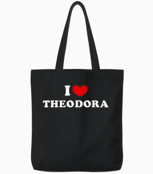 I Love Theodora, J'aime Theodora T-Shirt, Black, S Tote Bags - Black