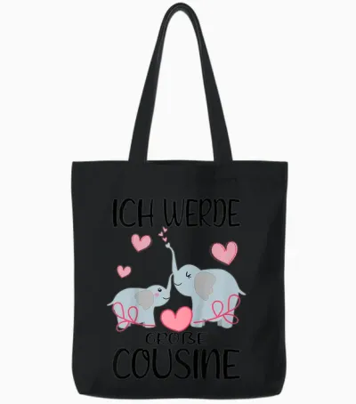 Kinder Bald Große Cousine 2026 Elefanten - Ich Werde Große Cousine Tote Bags - Black