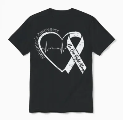 Alzheimer's Awareness Heart Ribbon Purple Dementia Mom Dad Unisex T-Shirt - Black