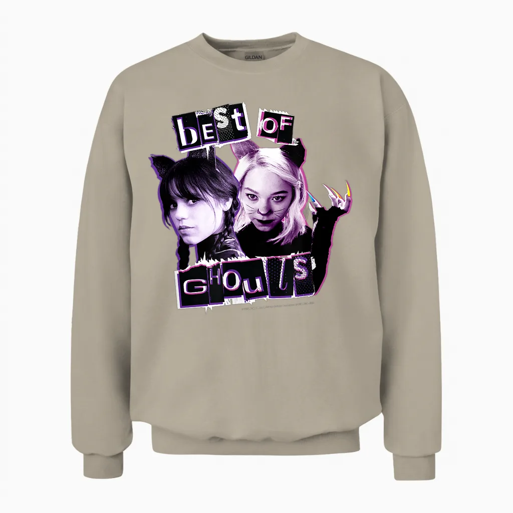 Wednesday Best of Ghouls Wednesday & Enid Vintage Unisex Sweatshirt in Sand
