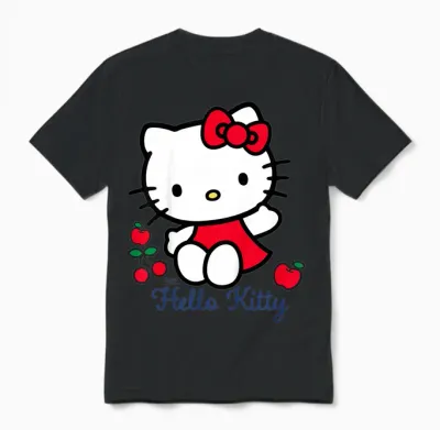 Hello Kitty Cherry Bow Sweet Cute Friends Xoxo Pose Classic Unisex T-Shirt - Black