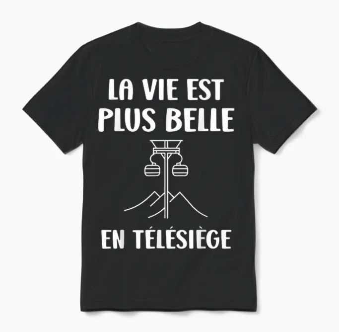 Montagne Ski Citation Humour Télésiège Unisex T-Shirt in Black