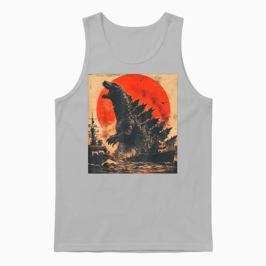 Retro Vintage Japanese Legendary Monster Kaiju Unisex Tank Top in Ash