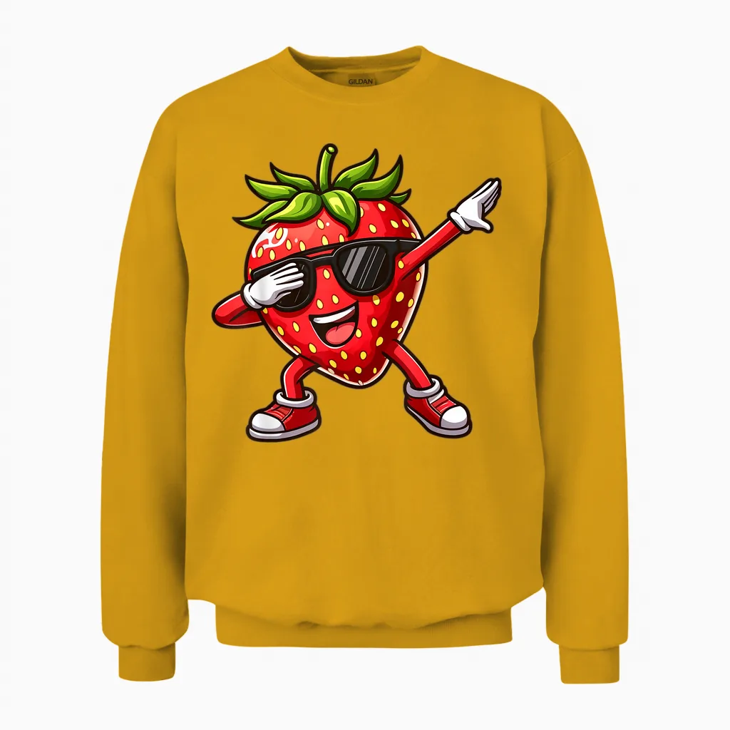 Dabbing Rote Erdbeere | Lustige Rote Beere Mit Erdbeer Unisex Sweatshirt in Gold