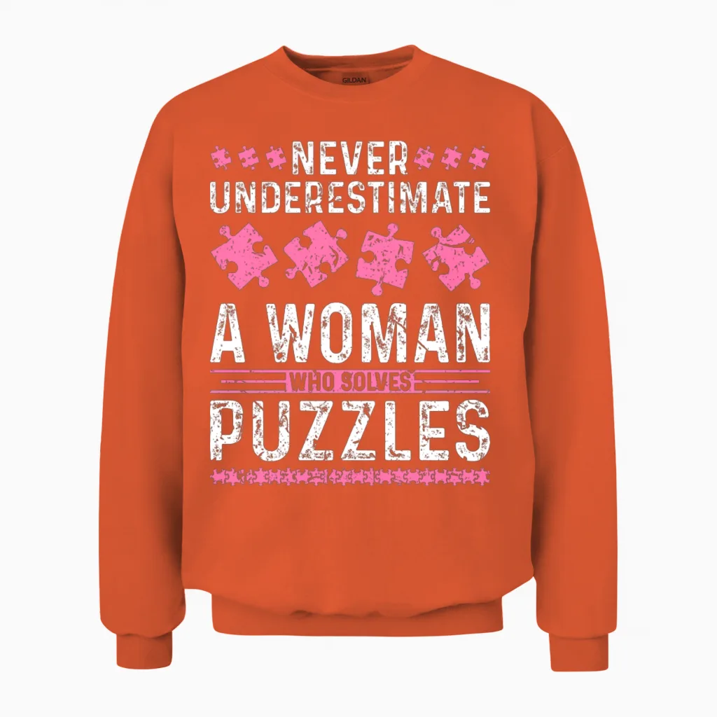 Jigsaw Puzzle Lover Woman Puzzle Unisex Sweatshirt in Orange