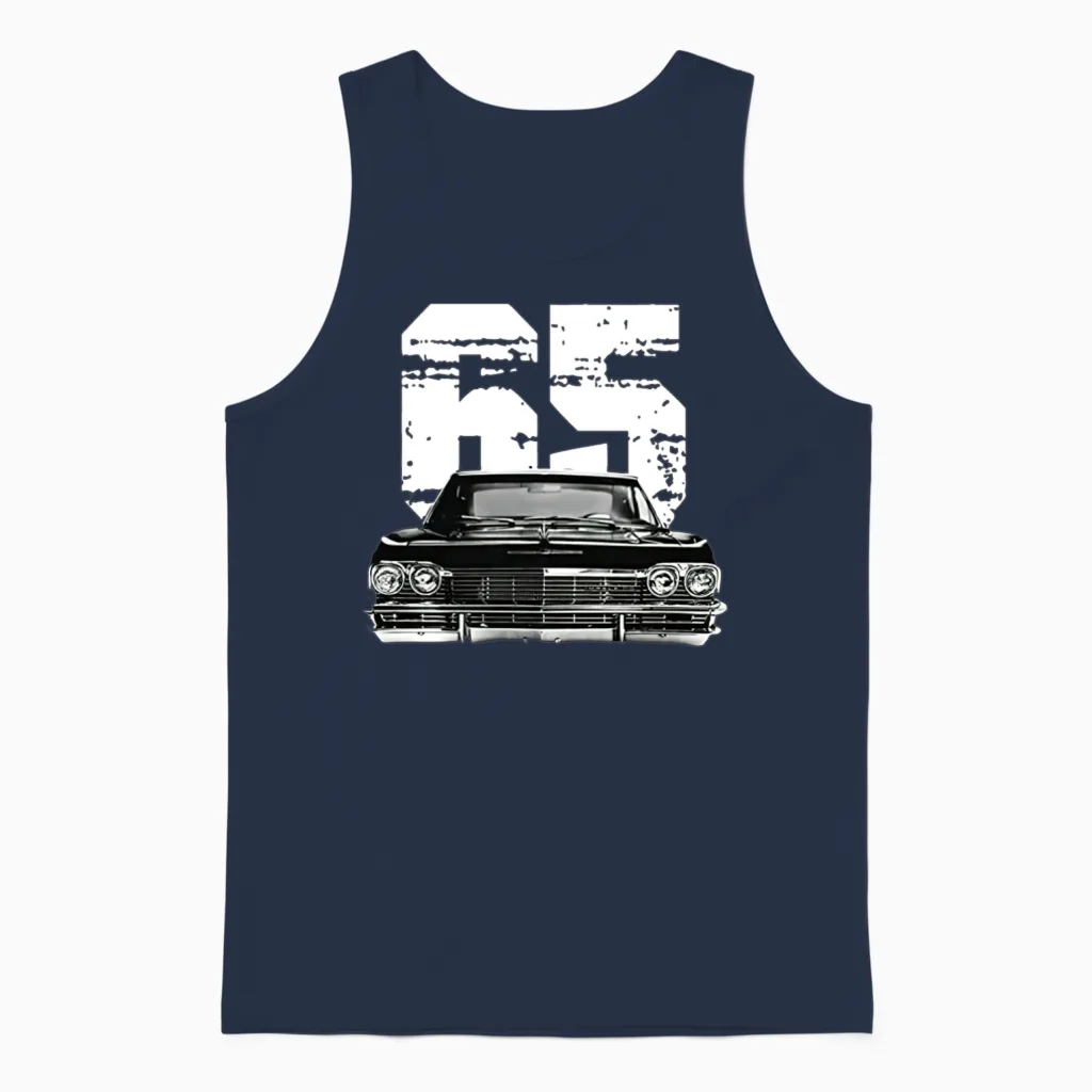 1965 Chevy Impala Ss Front Grill View with Year Unisex Tank Top in Navy